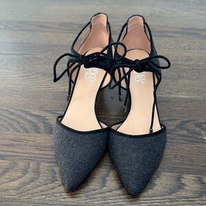 Franco Sarto Black Wool & Suede Pointed Toe Heels - Size 7.5